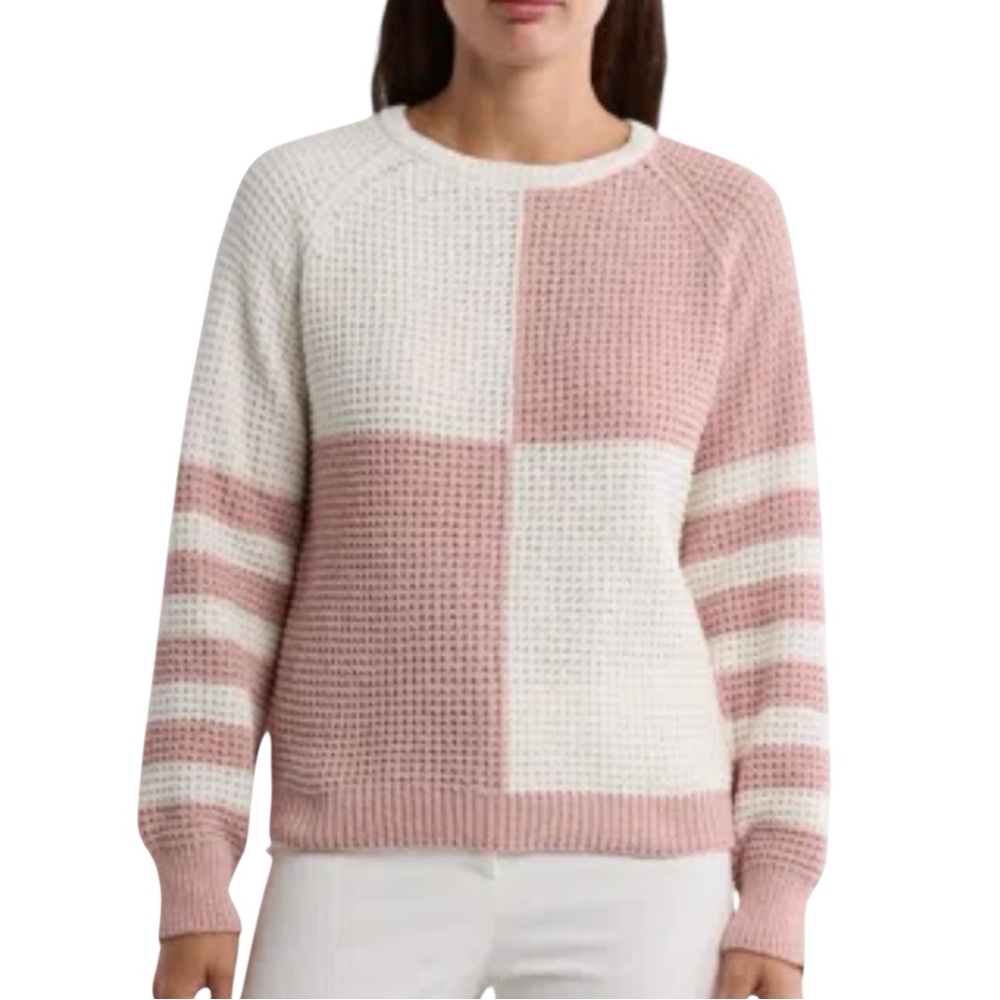 T TAHARI Chenille Color-Block Sweater in Ivory/Blush Size MED  — NEW WITH TAG!!!